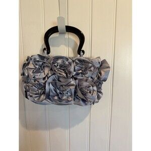 Mod by Design Steel Blue Silk Rosette Clutch Handbag Removable Horn Handle